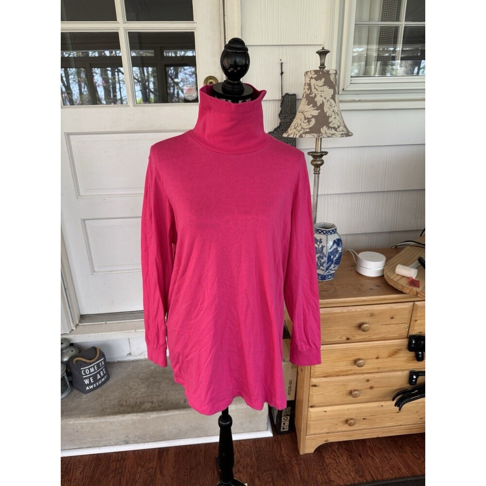 Woman Within Turtleneck Long Sleeve Top Pink 100% Cotton - SIZE Large 18/20 READ